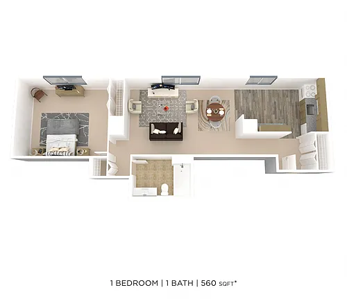 Floor plan One Bedroom- 560 sqft