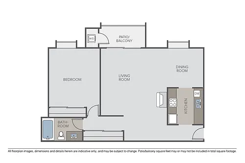 Floor plan 1 Bed 1 Bath (BL)