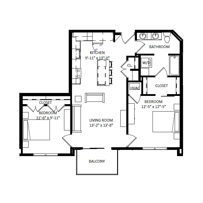 Floor plan 2 Bedroom 1 Bath