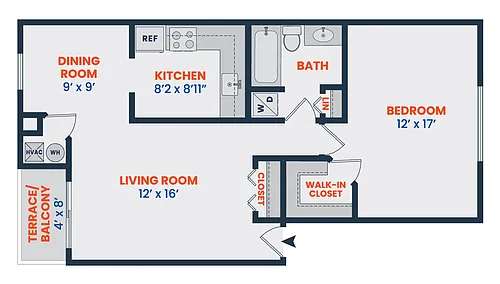 Floor plan 1 Bed | 1 Bath