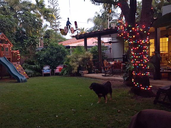 Covered patio; large yard