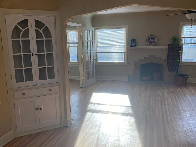 Dining room built in cabinet, looking into the living room.