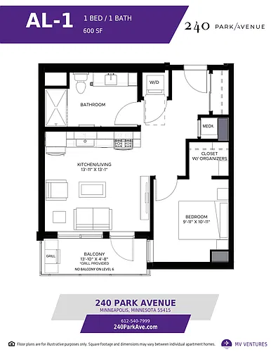 Floor plan $2.58/sq.ft. - One Bedroom AL-1