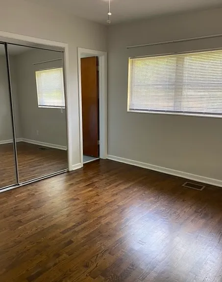 Master bedroom door leads to master bath.