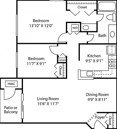 Two Bedroom One Bath (887 SF) Two Bedroom One Bath (887 SF)