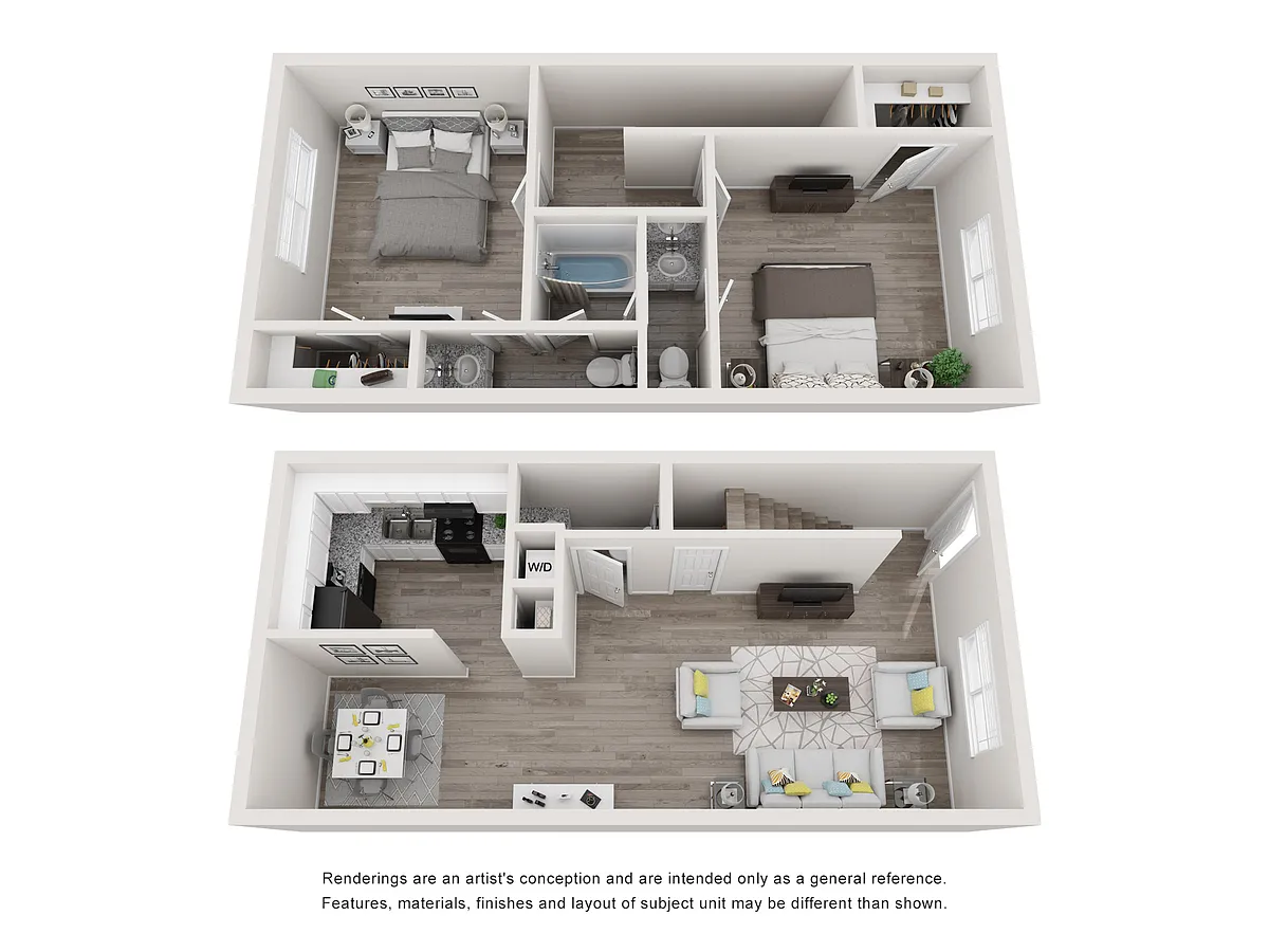 Floor plan 2 Bedroom 1.5 Bath Townhome