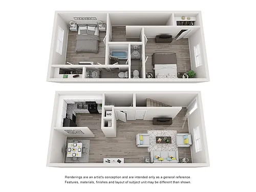Floor plan 2 Bedroom 1.5 Bath Townhome