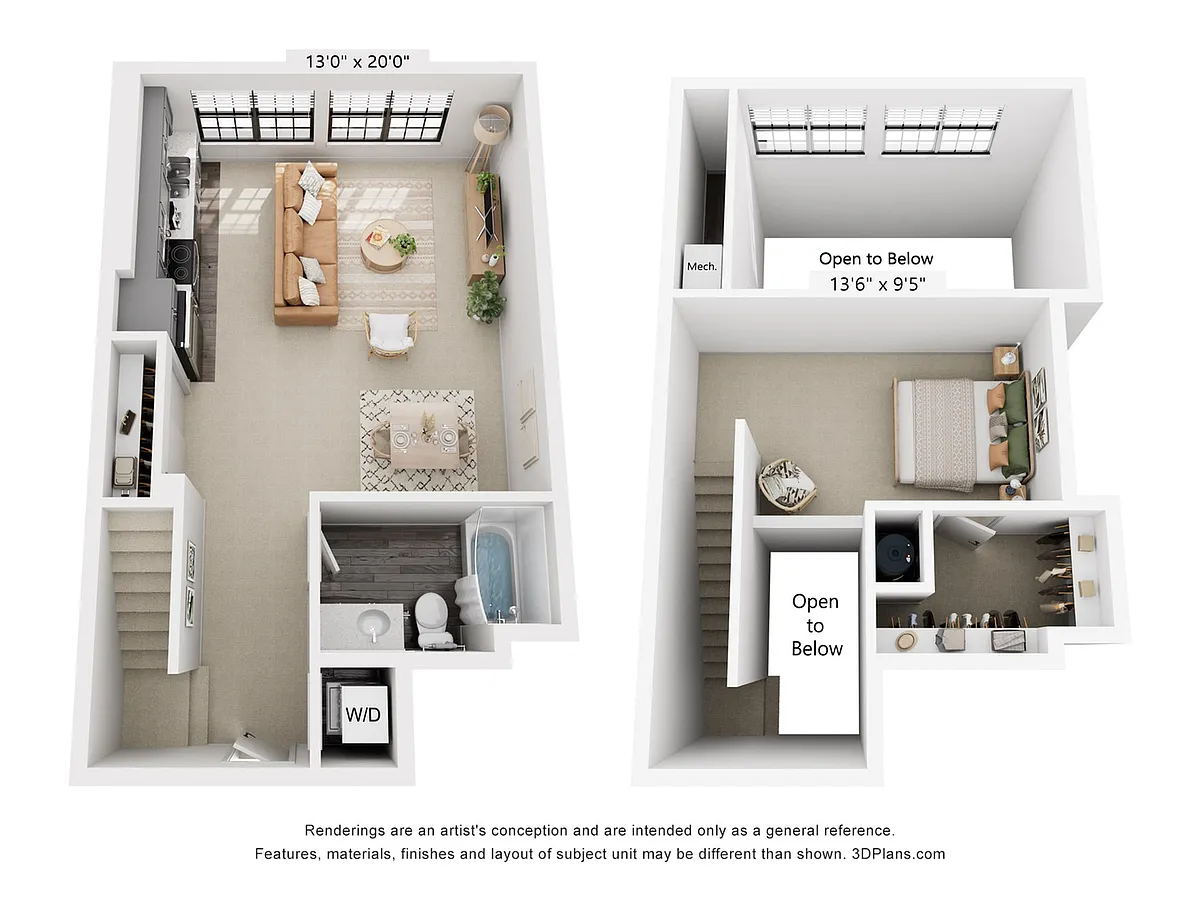 Floor plan Studio w/ Loft | 675 sqft