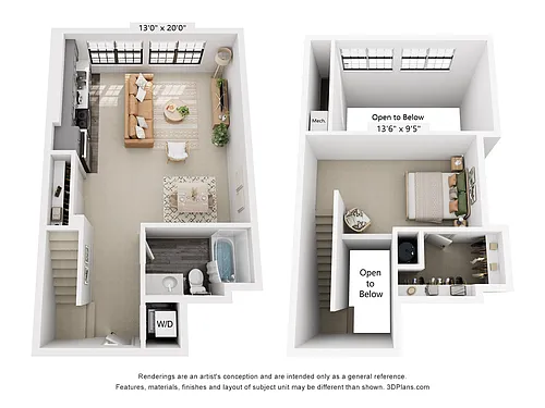 Floor plan Studio w/ Loft | 675 sqft