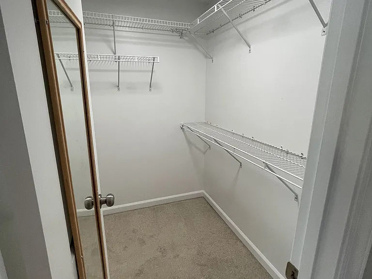 Spacious walk-in closet with bright lighting