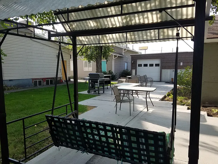 Gold door is the apartment entrance with a huge community patio and BBQ.