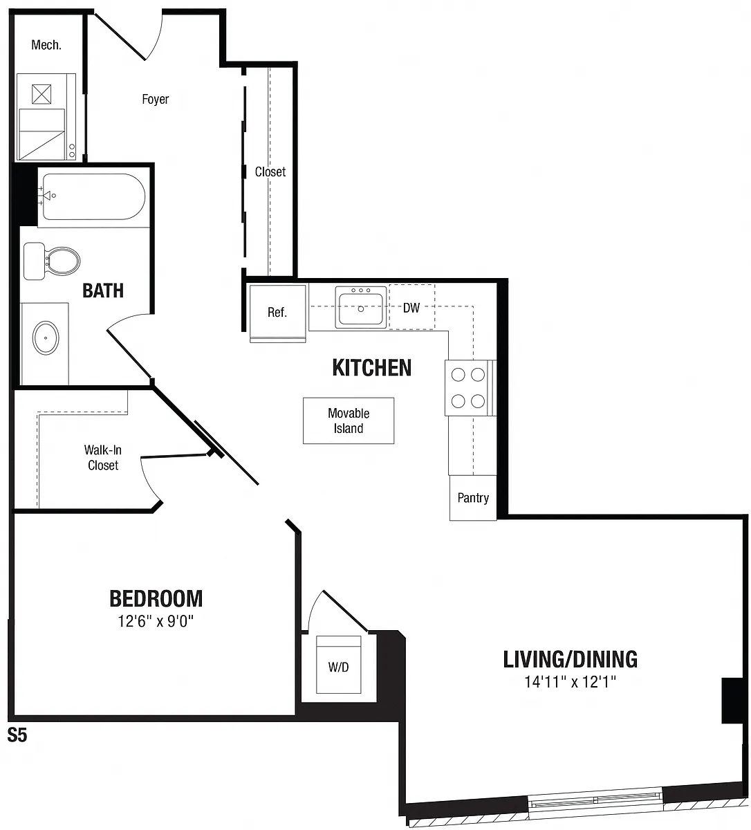 Floor plan Studio, 1 Bath 744 SF S5