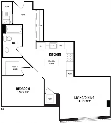 Floor plan Studio, 1 Bath 744 SF S5