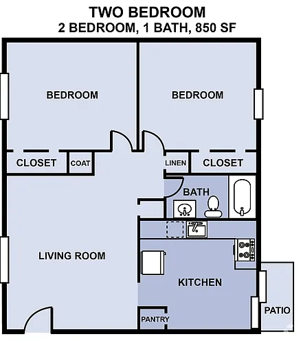 Floor plan 2 Beds 1 baths