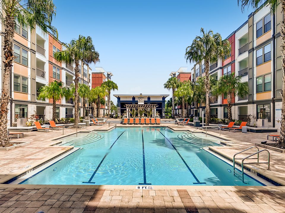 Resort-style swimming pool with lap lanes