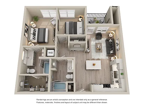 Floor plan 2BD, 2BTH B1