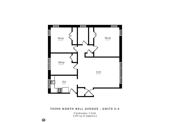 Floor plan 3 Bedroom | 1 Bath (D2)