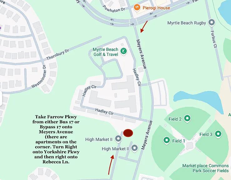This is a new community, and Google Maps may take you to Murrells Inlet. Here is the correct map to get to the High Market II community in Market Commons.