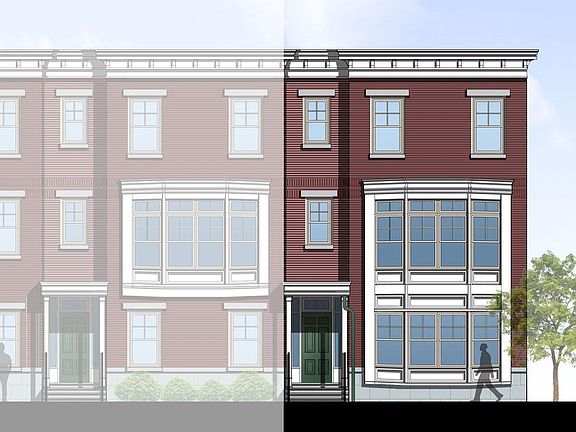 End unit with two-story bay window