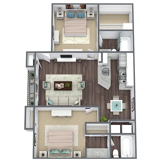 Floor plan B1: 2 Bed 2 Bath