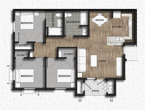 Floor plan 3 Bedroom 2 Bath