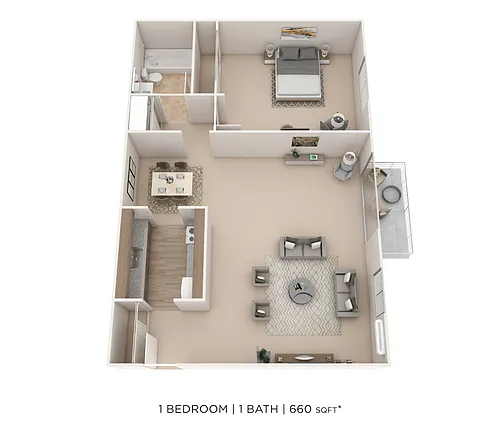 Floor plan One Bedroom - 660 sqft