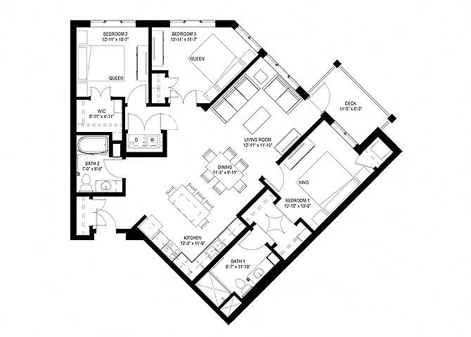 Floor plan Three Bedroom - A