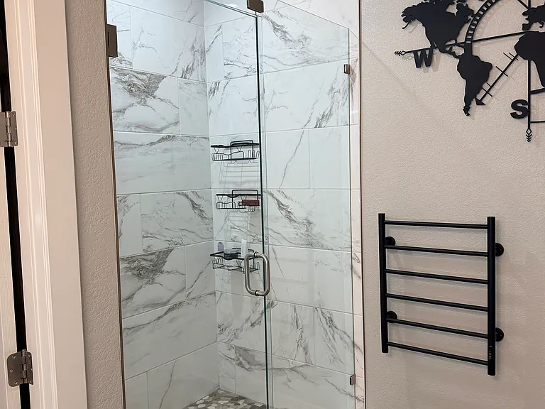 Master Shower with Towel Warmer and Scale