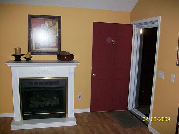 front door & fireplace
