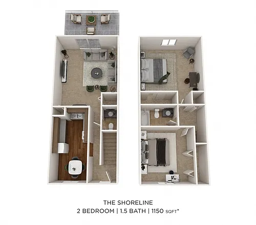Floor plan Two Bedroom 1.5 Bath Townhome - 1,150 sqft