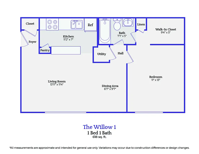 Floor plan The Willow-1 bedroom/1 bath