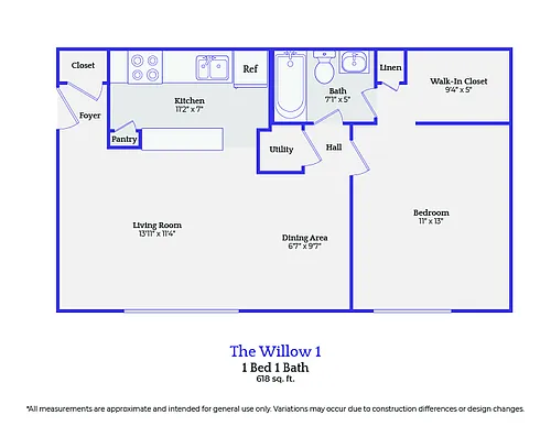 Floor plan The Willow-1 bedroom/1 bath