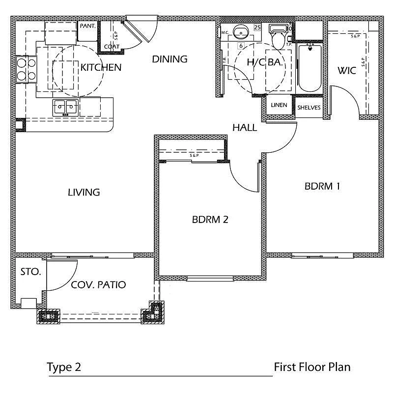 Floor plan 2 Bedroom 1 Bath