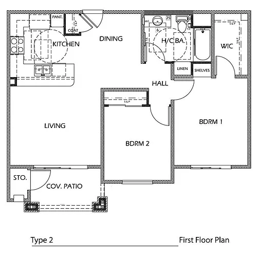 Floor plan 2 Bedroom 1 Bath
