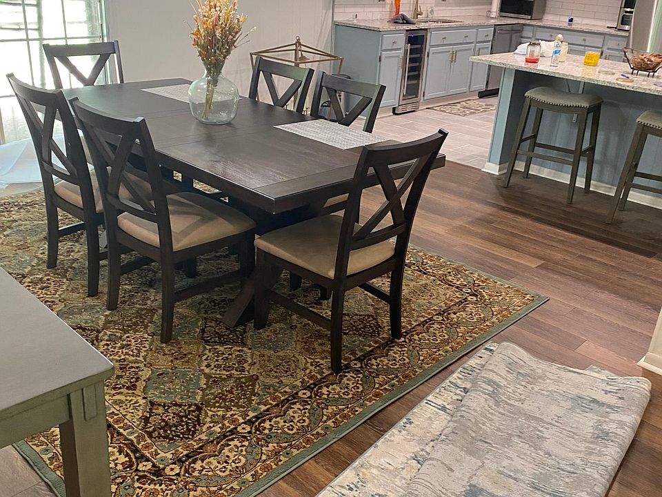 Kitchen open to dining area