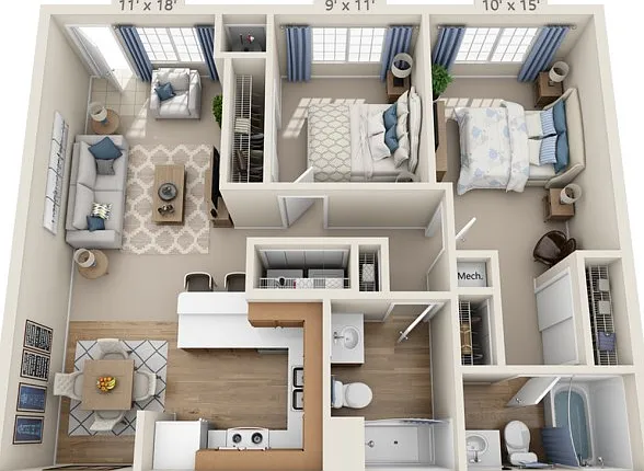 Floor plans are artist's rendering. All dimensions are approximate. Actual product and specifications may vary in dimension or detail. Not all features are available in every apartment. Prices and availability are subject to change. Floor plans are artist