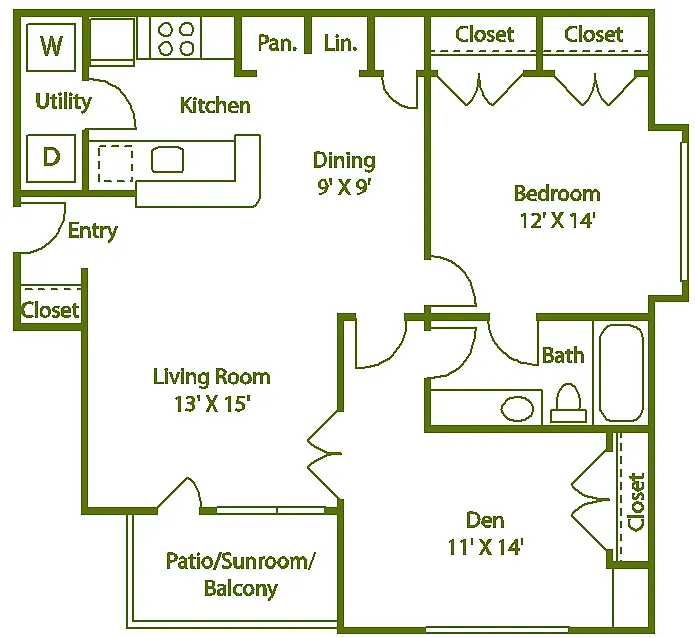 Floor plan 1 bed 1 bath H