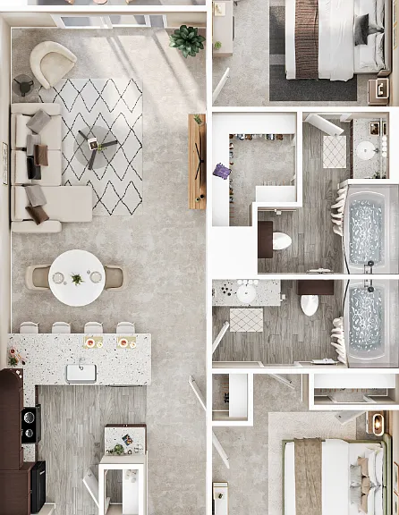 2 Bed 2 Bath Floorplan Diagram