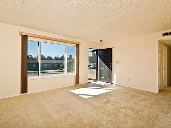 Nice sized living room with new carpet, tile entry and paint.