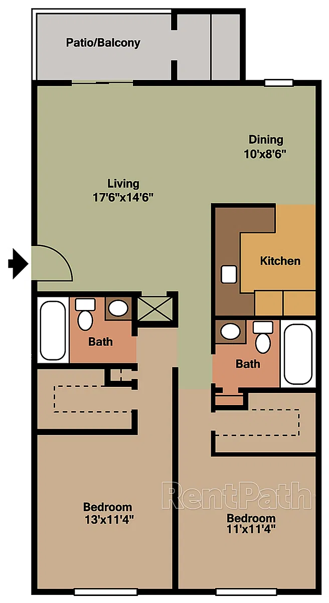 Floor plan 202W - 2Bdrm, 2Bath Waterfront