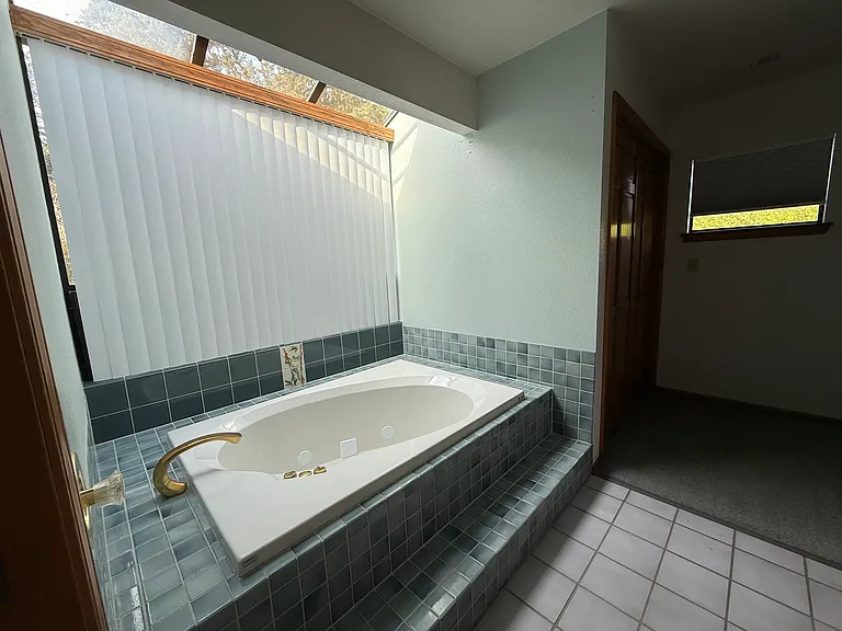 Master bath has soaking tub and a separate shower