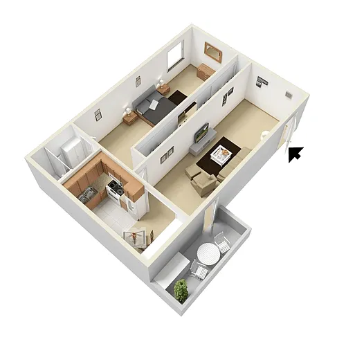 Floor plan One Bedroom One Bath - 457 Sq Ft