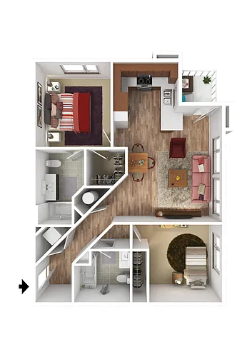 Floor plan 2 Bed 2 Bath - 950 Sq Ft