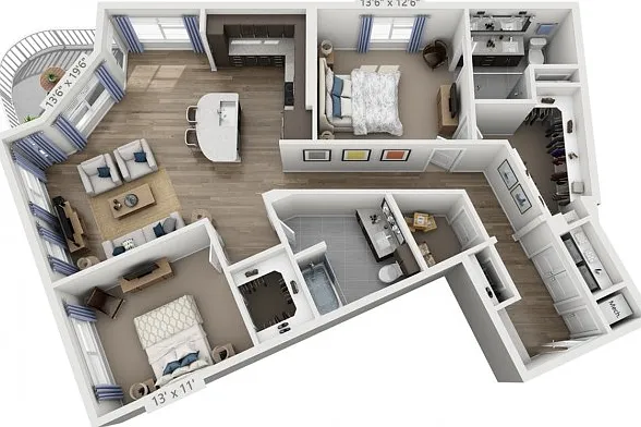 Floor plans are artist's rendering. All dimensions are approximate. Actual product and specifications may vary in dimension or detail. Not all features are available in every apartment. Prices and availability are subject to change. Floor plans are artist