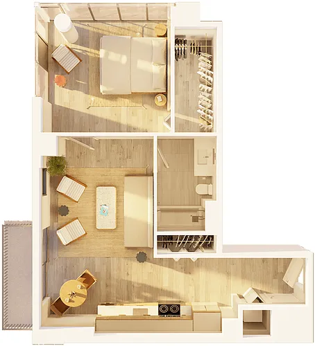 Floor plan West 1 BR Balcony Sunset C