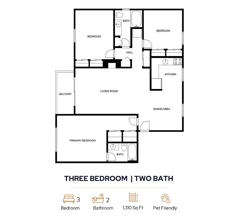 Floor plan 3 Bed - 2 Bath