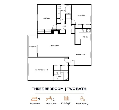 Floor plan 3 Bed - 2 Bath