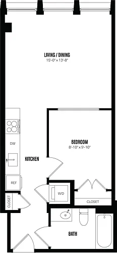 Floor plan Junior 1 Bed/1 Bath-B1