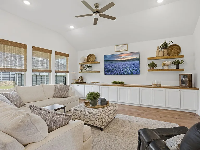A sneak peak to showcase some of the many upgrades in this home
sleek, custom built-ins ideal for storage, floating shelves remote control bamboo window coverings. A true Zen experience!