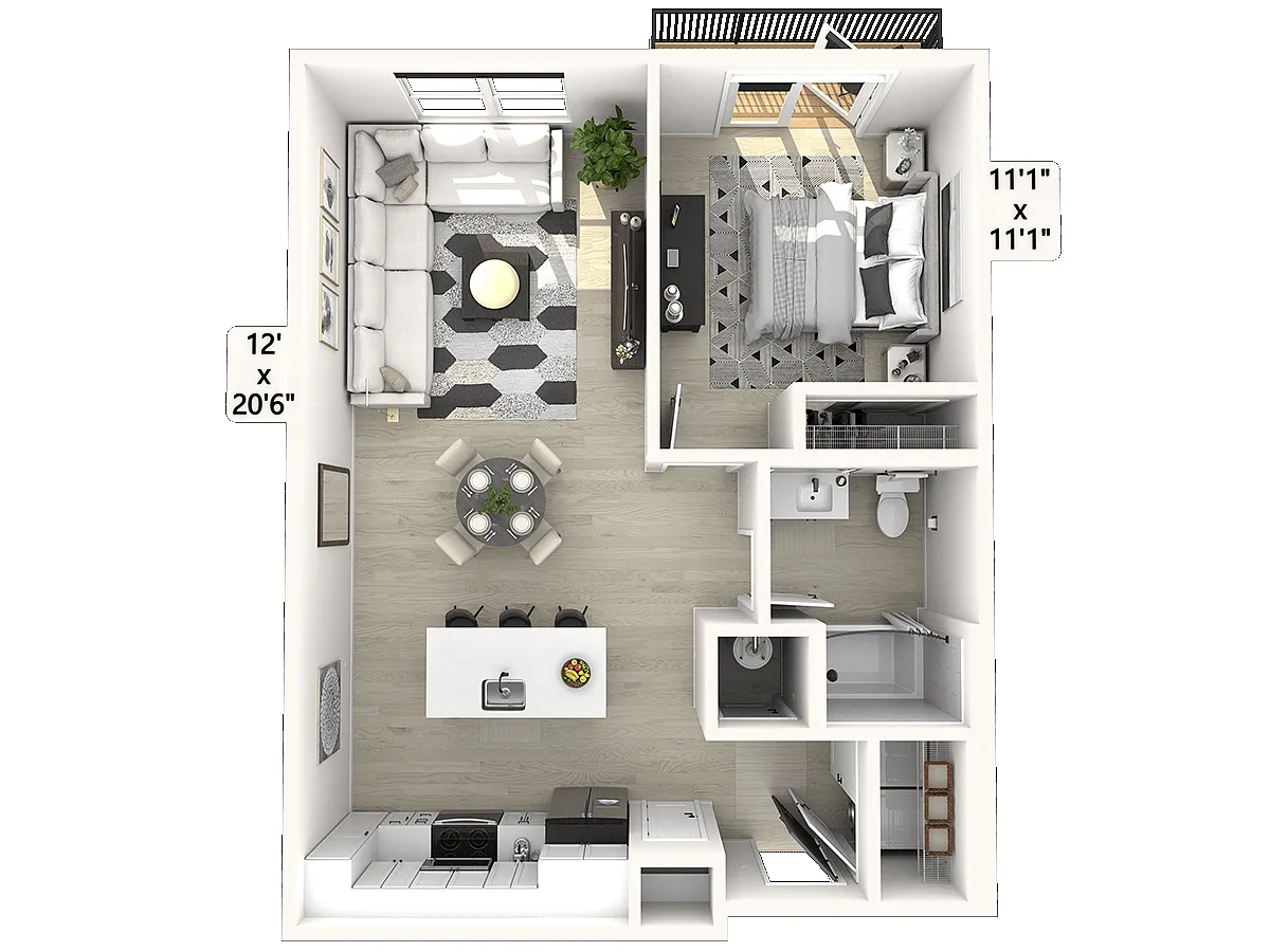 Floor plan A12 - 1 Bedroom 1 Bathroom